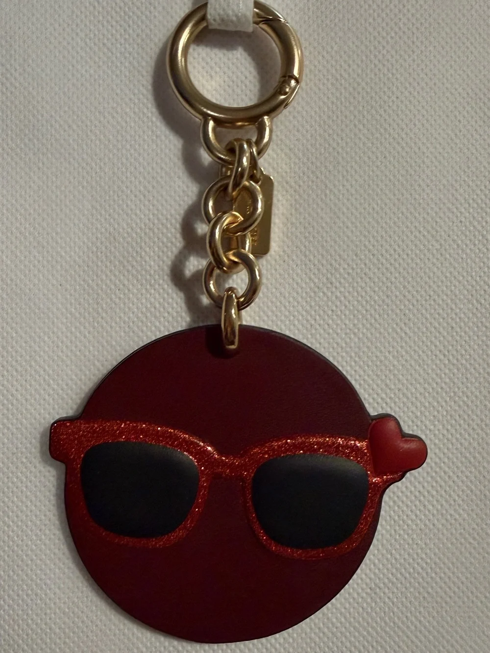 Coach Red Sunglasses Emoji Leather Keychain with Gold Hardware